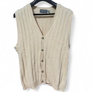 Lord & Taylor Men's Cream and Tan vest size medium made in the USA 100% cotton